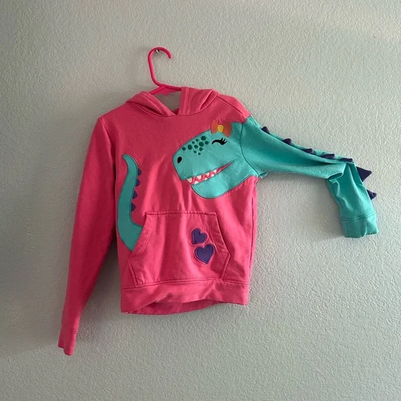 Girls Pink Dinosaur Hoodie for Kids - Picture 1 of 3